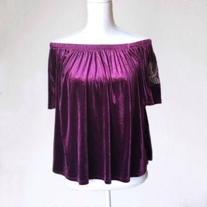 Xhilaration Maroon Velvet Off the Shoulder Top - L